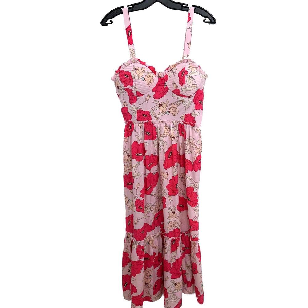 Band of the Free Sleeveles Bustier Pink and Red Floral Layered Maxi Dress Size L